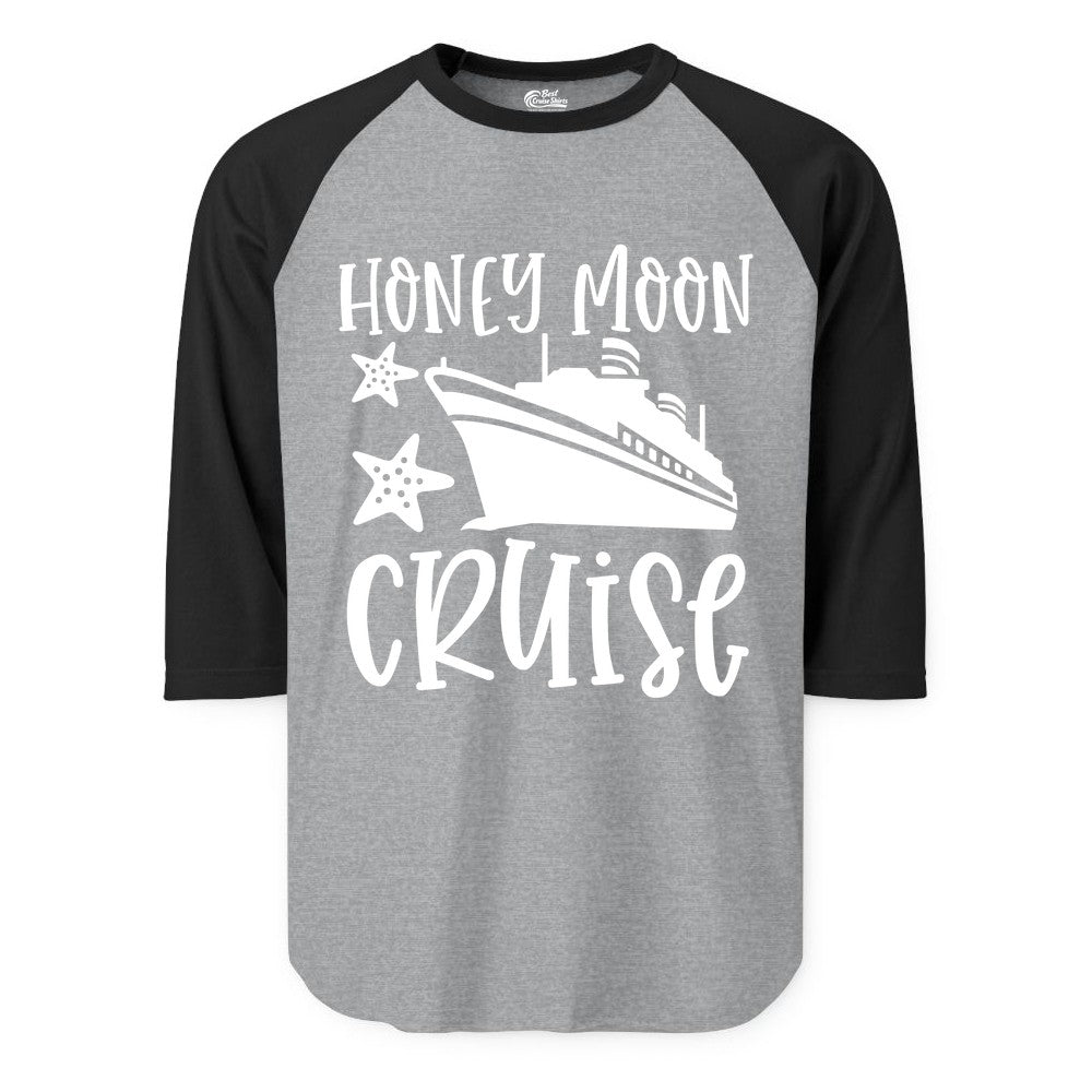 Honeymoon Cruise Shirt - Just Married Vacation Apparel for Couples (Raglan) in Heather GreyBlack - Honeymoon Cruise Shirt - Nautical Ship and Starfish Newlywed Design
