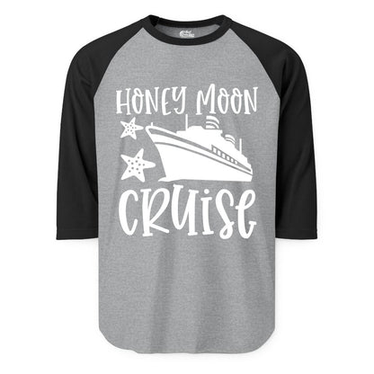 Honeymoon Cruise Shirt - Just Married Vacation Apparel for Couples (Raglan) in Heather GreyBlack - Honeymoon Cruise Shirt - Nautical Ship and Starfish Newlywed Design