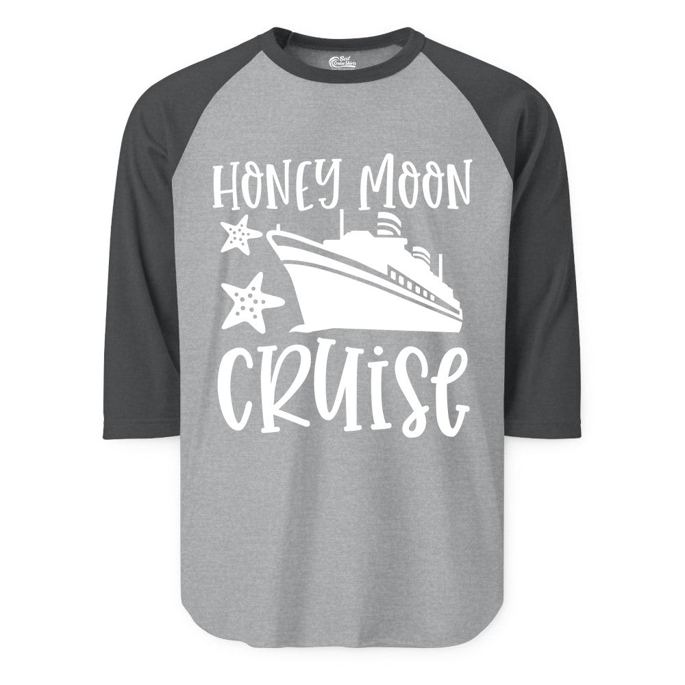 Honeymoon Cruise Shirt - Just Married Vacation Apparel for Couples (Raglan) in Heather GreyHeather Charcoal - Honeymoon Cruise Shirt - Nautical Ship and Starfish Newlywed Design