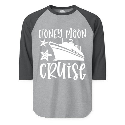 Honeymoon Cruise Shirt - Just Married Vacation Apparel for Couples (Raglan) in Heather GreyHeather Charcoal - Honeymoon Cruise Shirt - Nautical Ship and Starfish Newlywed Design
