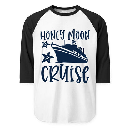 Honeymoon Cruise Shirt - Just Married Vacation Apparel for Couples (Raglan) in WhiteBlack - Honeymoon Cruise Shirt - Nautical Ship and Starfish Newlywed Design