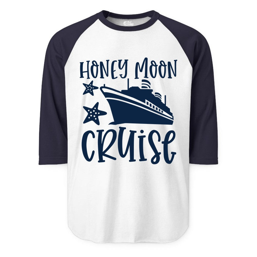 Honeymoon Cruise Shirt - Just Married Vacation Apparel for Couples (Raglan) in WhiteNavy - Honeymoon Cruise Shirt - Nautical Ship and Starfish Newlywed Design