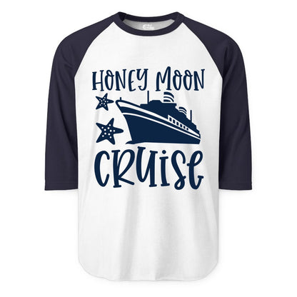 Honeymoon Cruise Shirt - Just Married Vacation Apparel for Couples (Raglan) in WhiteNavy - Honeymoon Cruise Shirt - Nautical Ship and Starfish Newlywed Design