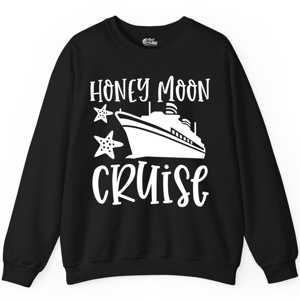 Honeymoon Cruise Shirt - Just Married Vacation Apparel for Couples (Sweatshirt) in Black - Honeymoon Cruise Shirt - Nautical Ship and Starfish Newlywed Design