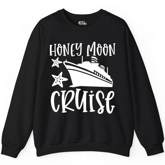 Honeymoon Cruise Shirt - Just Married Vacation Apparel for Couples (Sweatshirt) in Black - Honeymoon Cruise Shirt - Nautical Ship and Starfish Newlywed Design