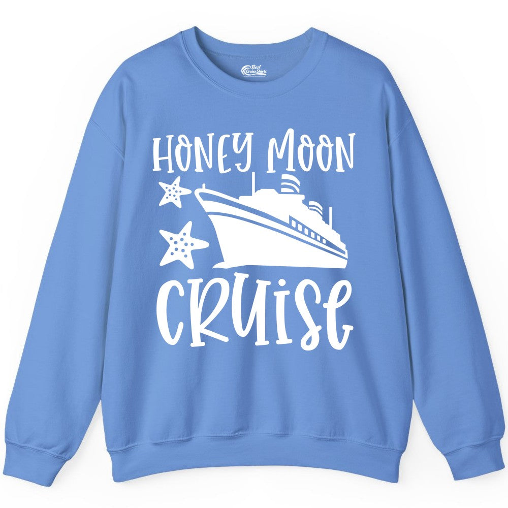 Honeymoon Cruise Shirt - Just Married Vacation Apparel for Couples (Sweatshirt) in Carolina Blue - Honeymoon Cruise Shirt - Nautical Ship and Starfish Newlywed Design