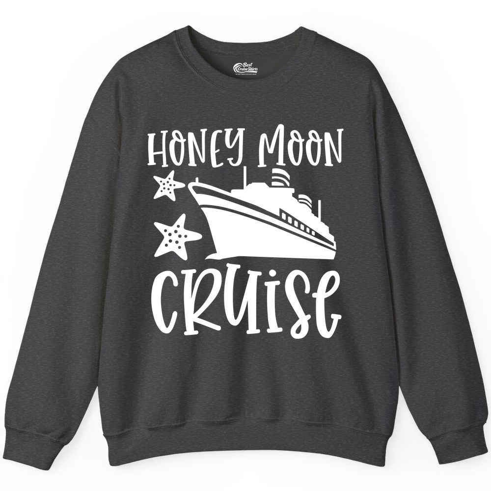 Honeymoon Cruise Shirt - Just Married Vacation Apparel for Couples (Sweatshirt) in Dark Heather - Honeymoon Cruise Shirt - Nautical Ship and Starfish Newlywed Design