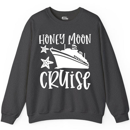 Honeymoon Cruise Shirt - Just Married Vacation Apparel for Couples (Sweatshirt) in Dark Heather - Honeymoon Cruise Shirt - Nautical Ship and Starfish Newlywed Design