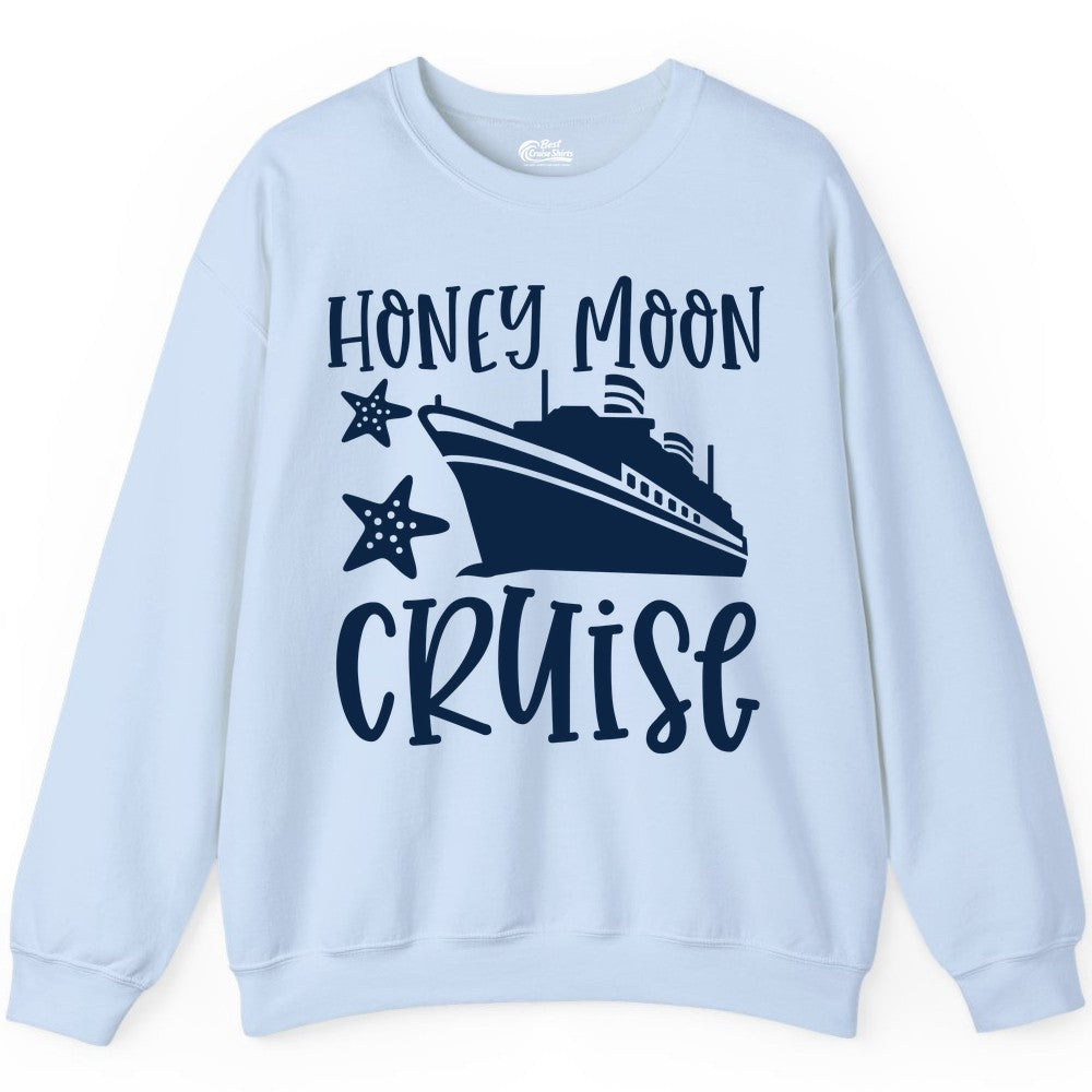Honeymoon Cruise Shirt - Just Married Vacation Apparel for Couples (Sweatshirt) in Light Blue - Honeymoon Cruise Shirt - Nautical Ship and Starfish Newlywed Design