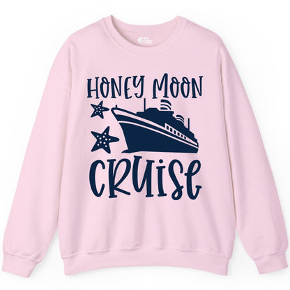 Honeymoon Cruise Shirt - Just Married Vacation Apparel for Couples (Sweatshirt) in Light Pink - Honeymoon Cruise Shirt - Nautical Ship and Starfish Newlywed Design
