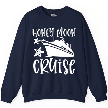 Honeymoon Cruise Shirt - Just Married Vacation Apparel for Couples (Sweatshirt) in Navy - Honeymoon Cruise Shirt - Nautical Ship and Starfish Newlywed Design