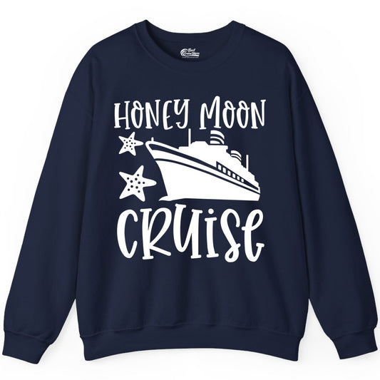 Honeymoon Cruise Shirt - Just Married Vacation Apparel for Couples (Sweatshirt) in Navy - Honeymoon Cruise Shirt - Nautical Ship and Starfish Newlywed Design
