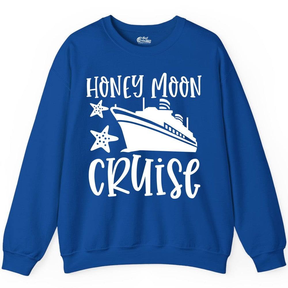 Honeymoon Cruise Shirt - Just Married Vacation Apparel for Couples (Sweatshirt) in Royal - Honeymoon Cruise Shirt - Nautical Ship and Starfish Newlywed Design