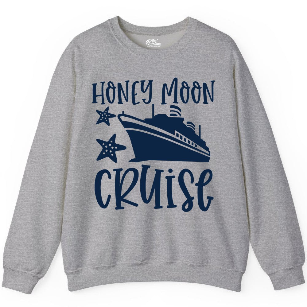 Honeymoon Cruise Shirt - Just Married Vacation Apparel for Couples (Sweatshirt) in Sport Grey - Honeymoon Cruise Shirt - Nautical Ship and Starfish Newlywed Design