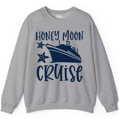 Honeymoon Cruise Shirt - Just Married Vacation Apparel for Couples (Sweatshirt) in Sport Grey - Honeymoon Cruise Shirt - Nautical Ship and Starfish Newlywed Design
