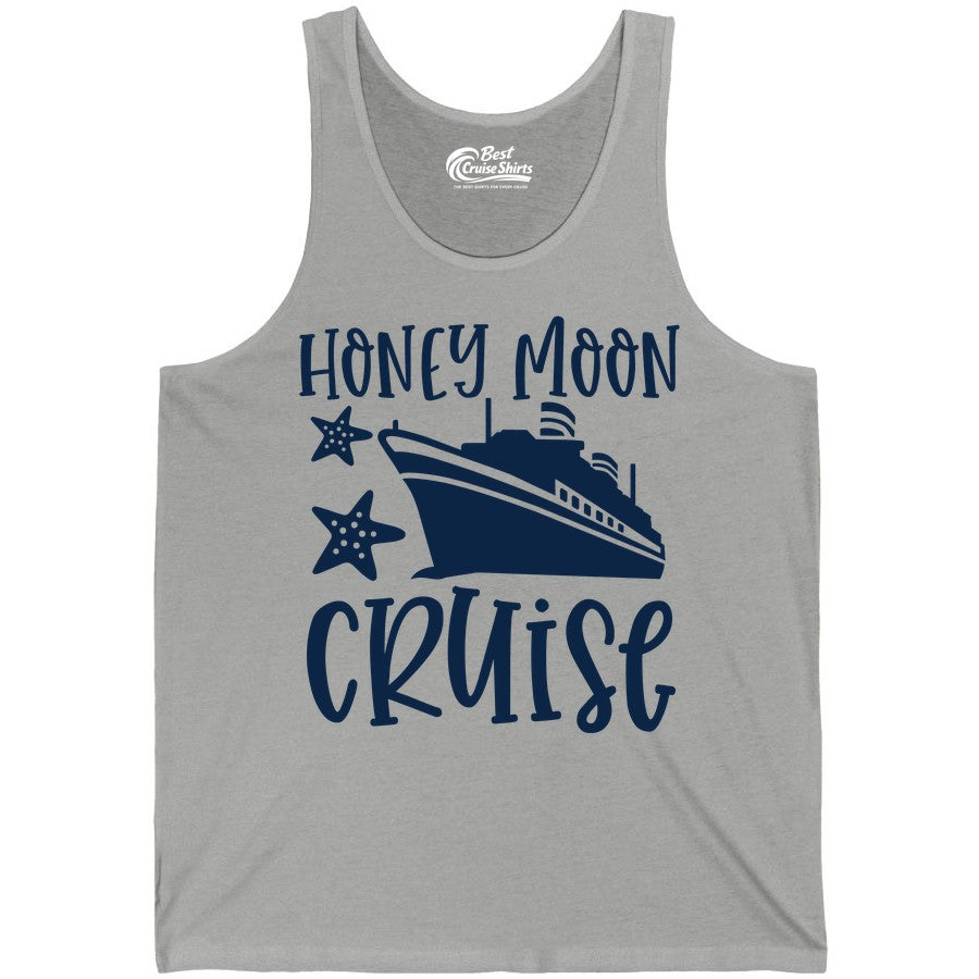 Honeymoon Cruise Shirt - Just Married Vacation Apparel for Couples (Tank Top) in Athletic Heather - Honeymoon Cruise Shirt - Nautical Ship and Starfish Newlywed Design