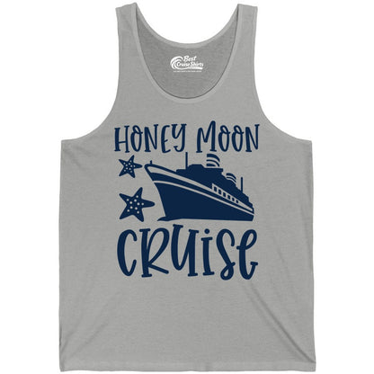 Honeymoon Cruise Shirt - Just Married Vacation Apparel for Couples (Tank Top) in Athletic Heather - Honeymoon Cruise Shirt - Nautical Ship and Starfish Newlywed Design
