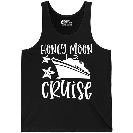 Honeymoon Cruise Shirt - Just Married Vacation Apparel for Couples (Tank Top) in Black - Honeymoon Cruise Shirt - Nautical Ship and Starfish Newlywed Design