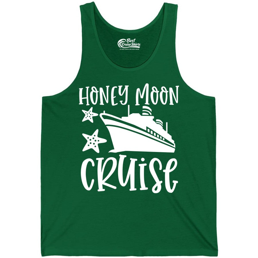 Honeymoon Cruise Shirt - Just Married Vacation Apparel for Couples (Tank Top) in Kelly - Honeymoon Cruise Shirt - Nautical Ship and Starfish Newlywed Design