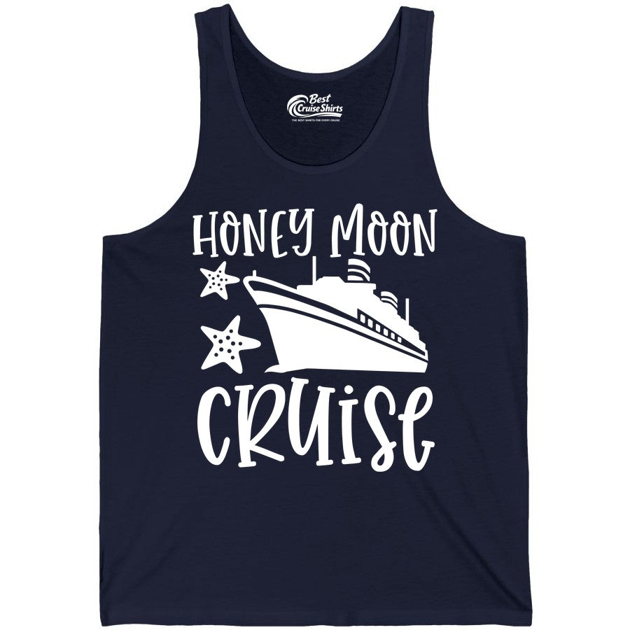 Honeymoon Cruise Shirt - Just Married Vacation Apparel for Couples (Tank Top) in Navy - Honeymoon Cruise Shirt - Nautical Ship and Starfish Newlywed Design