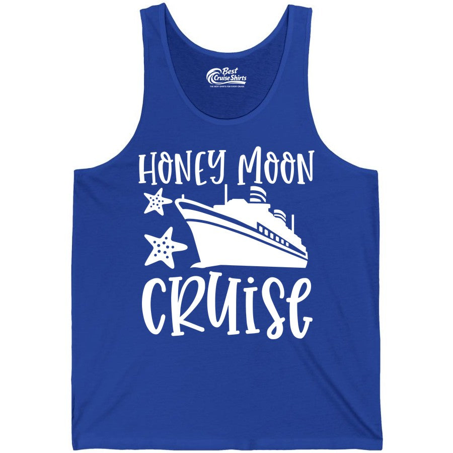 Honeymoon Cruise Shirt - Just Married Vacation Apparel for Couples (Tank Top) in True Royal - Honeymoon Cruise Shirt - Nautical Ship and Starfish Newlywed Design