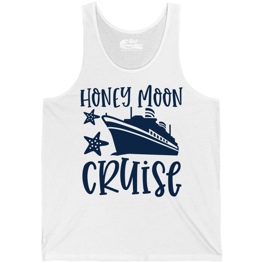Honeymoon Cruise Shirt - Just Married Vacation Apparel for Couples (Tank Top) in White - Honeymoon Cruise Shirt - Nautical Ship and Starfish Newlywed Design