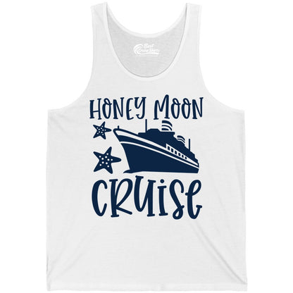 Honeymoon Cruise Shirt - Just Married Vacation Apparel for Couples (Tank Top) in White - Honeymoon Cruise Shirt - Nautical Ship and Starfish Newlywed Design