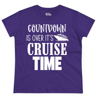 Cruise Time Shirt - Funny Cruise Countdown Vacation Apparel Tee (Ladies Tee) in Purple - Countdown Is Over It’s Cruise Time Bold Ship Graphic Shirt