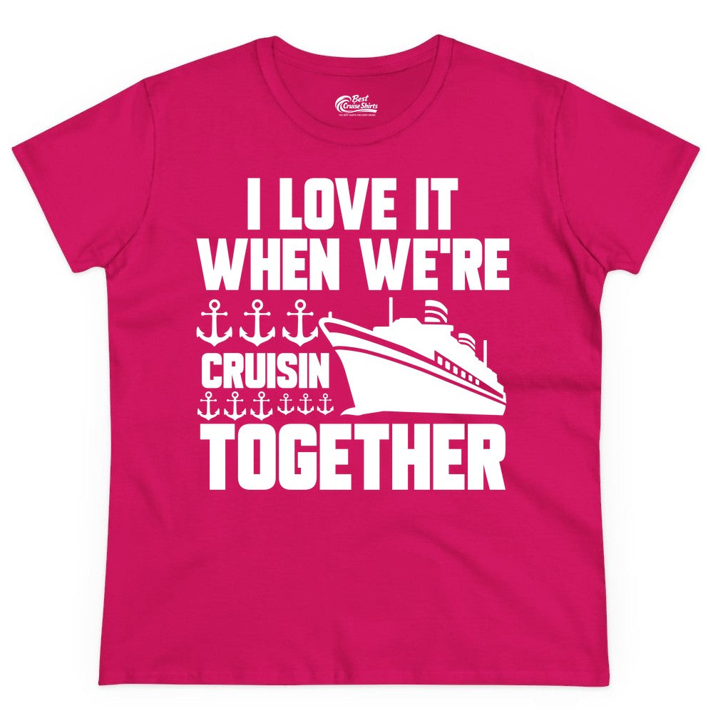 Cruising Together Shirt - Nautical Cruise Shirt for Couples & Groups (Ladies Tee) in Heliconia - Cruisin Together Nautical Anchors Group Cruise Ship Shirt