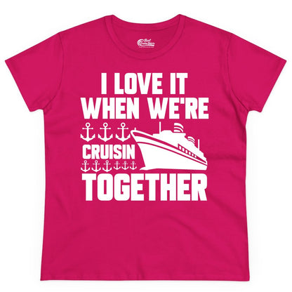 Cruising Together Shirt - Nautical Cruise Shirt for Couples & Groups (Ladies Tee) in Heliconia - Cruisin Together Nautical Anchors Group Cruise Ship Shirt