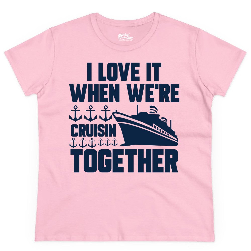 Cruising Together Shirt - Nautical Cruise Shirt for Couples & Groups (Ladies Tee) in Light Pink - Cruisin Together Nautical Anchors Group Cruise Ship Shirt