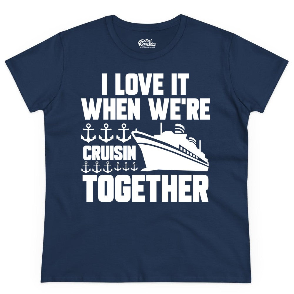Cruising Together Shirt - Nautical Cruise Shirt for Couples & Groups (Ladies Tee) in Navy - Cruisin Together Nautical Anchors Group Cruise Ship Shirt