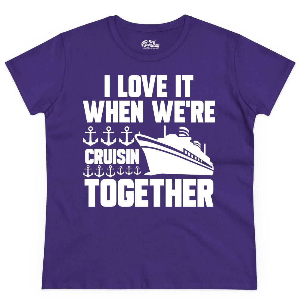 Cruising Together Shirt - Nautical Cruise Shirt for Couples & Groups (Ladies Tee) in Purple - Cruisin Together Nautical Anchors Group Cruise Ship Shirt