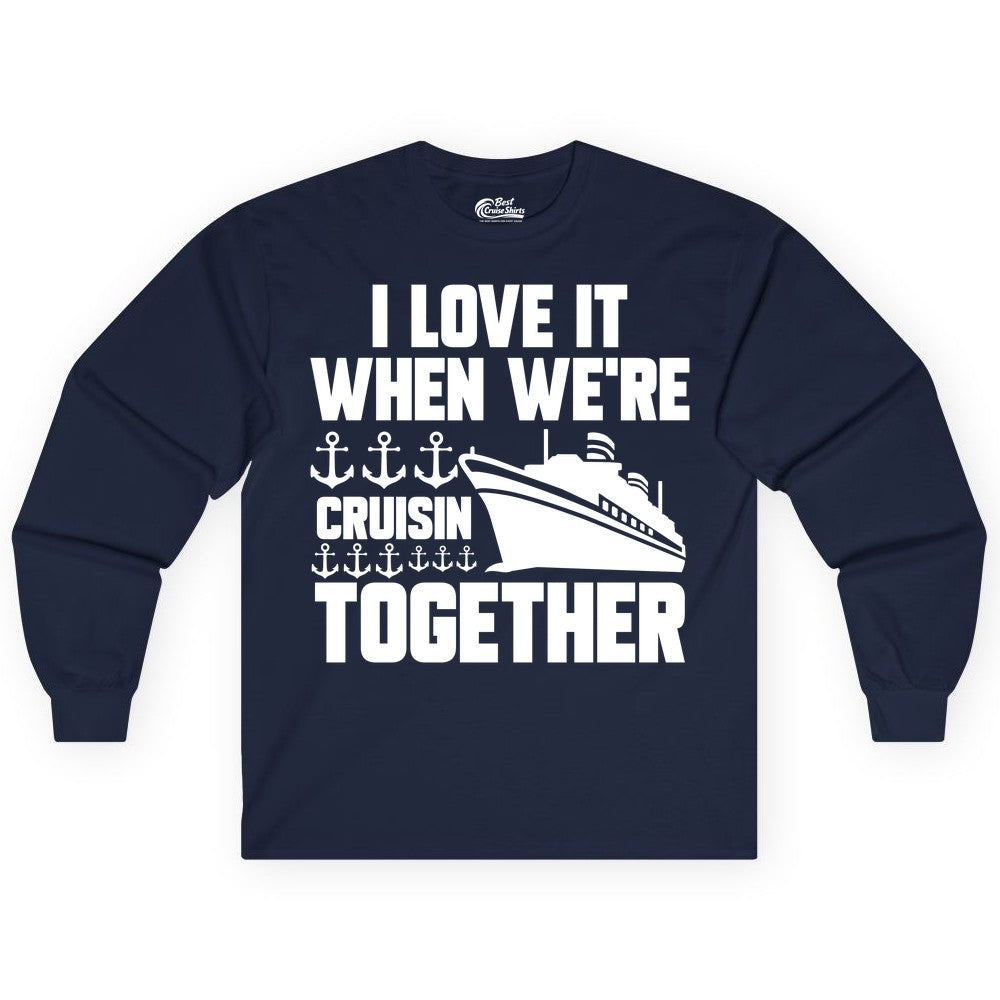 Cruising Together Shirt - Nautical Cruise Shirt for Couples & Groups (Long Sleeve) in Navy - Cruisin Together Nautical Anchors Group Cruise Ship Shirt