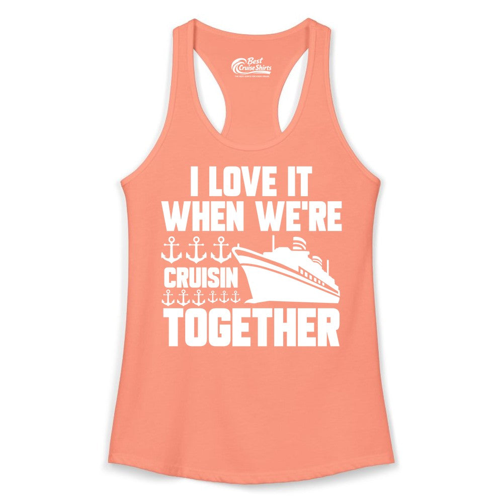 Cruising Together Shirt - Nautical Cruise Shirt for Couples & Groups (Ladies Tank) in Solid Light Orange - Cruisin Together Nautical Anchors Group Cruise Ship Shirt
