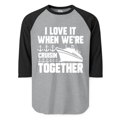 Cruising Together Shirt - Nautical Cruise Shirt for Couples & Groups (Raglan) in Heather GreyBlack - Cruisin Together Nautical Anchors Group Cruise Ship Shirt