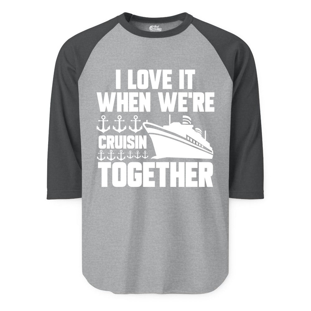 Cruising Together Shirt - Nautical Cruise Shirt for Couples & Groups (Raglan) in Heather GreyHeather Charcoal - Cruisin Together Nautical Anchors Group Cruise Ship Shirt