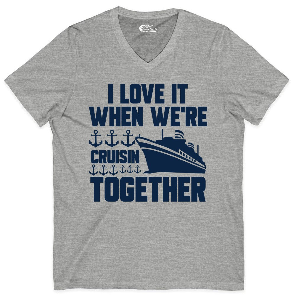 Cruising Together Shirt - Nautical Cruise Shirt for Couples & Groups (V-Neck) in Athletic Heather - Cruisin Together Nautical Anchors Group Cruise Ship Shirt