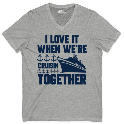 Cruising Together Shirt - Nautical Cruise Shirt for Couples & Groups (V-Neck) in Athletic Heather - Cruisin Together Nautical Anchors Group Cruise Ship Shirt