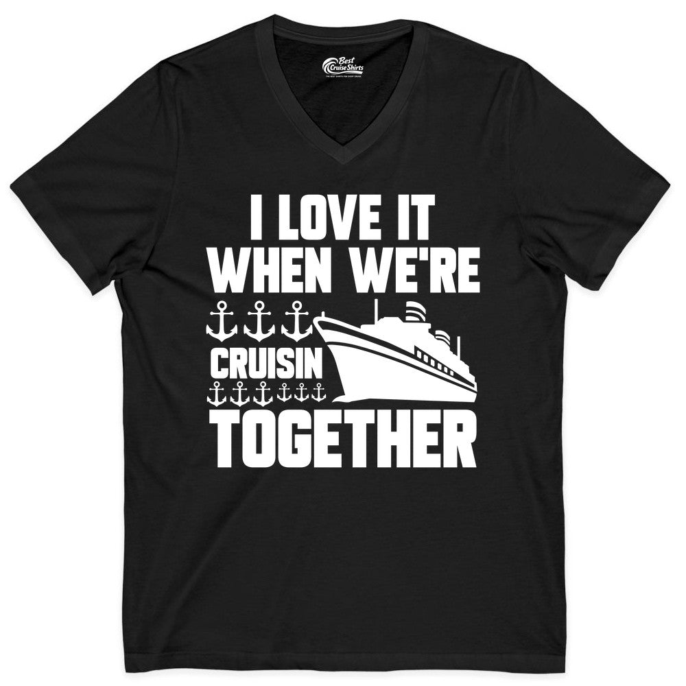 Cruising Together Shirt - Nautical Cruise Shirt for Couples & Groups (V-Neck) in Black - Cruisin Together Nautical Anchors Group Cruise Ship Shirt