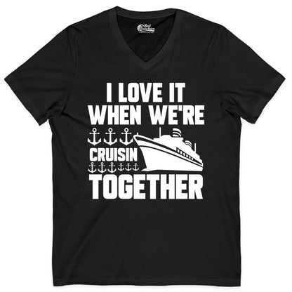 Cruising Together Shirt - Nautical Cruise Shirt for Couples & Groups (V-Neck) in Black - Cruisin Together Nautical Anchors Group Cruise Ship Shirt