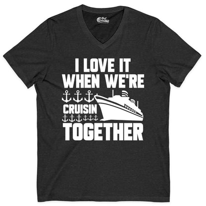 Cruising Together Shirt - Nautical Cruise Shirt for Couples & Groups (V-Neck) in Dark Grey Heather - Cruisin Together Nautical Anchors Group Cruise Ship Shirt