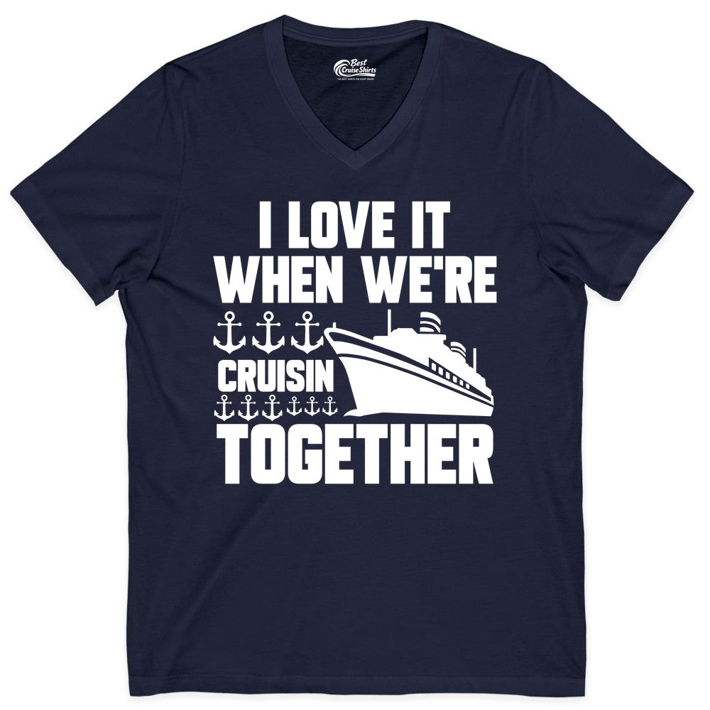 Cruising Together Shirt - Nautical Cruise Shirt for Couples & Groups (V-Neck) in Navy - Cruisin Together Nautical Anchors Group Cruise Ship Shirt