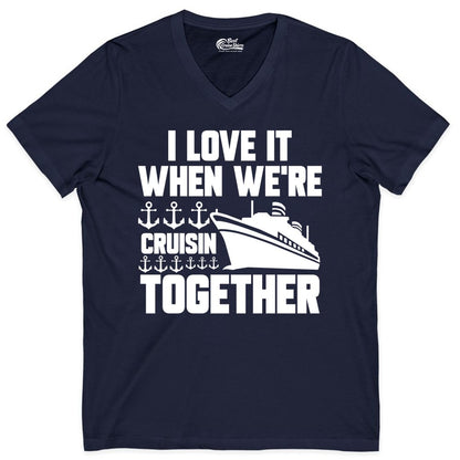 Cruising Together Shirt - Nautical Cruise Shirt for Couples & Groups (V-Neck) in Navy - Cruisin Together Nautical Anchors Group Cruise Ship Shirt