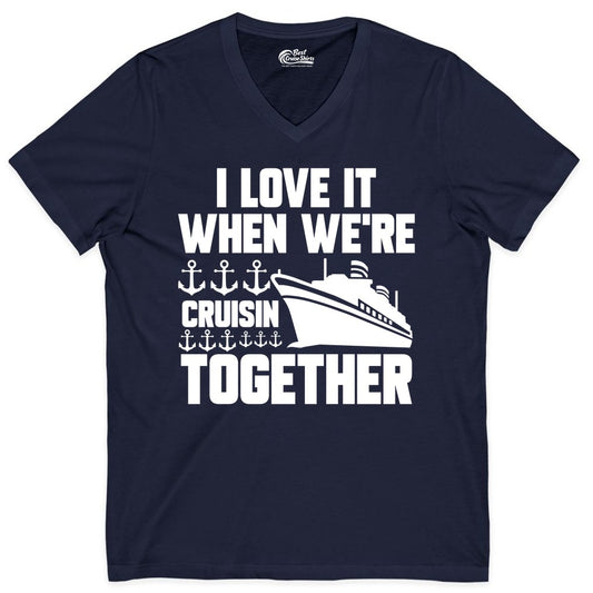 Cruising Together Shirt - Nautical Cruise Shirt for Couples & Groups (V-Neck) in Navy - Cruisin Together Nautical Anchors Group Cruise Ship Shirt
