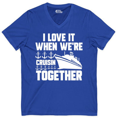 Cruising Together Shirt - Nautical Cruise Shirt for Couples & Groups (V-Neck) in True Royal - Cruisin Together Nautical Anchors Group Cruise Ship Shirt