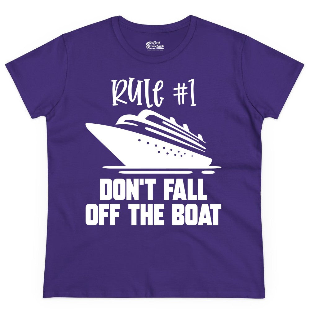 Cruise Shirt Funny - Don't Fall Off the Boat Cruise Rule Tee (Ladies Tee) in Purple - Rule Number One Cruise Shirt - Don’t Fall Off The Boat Funny Tee