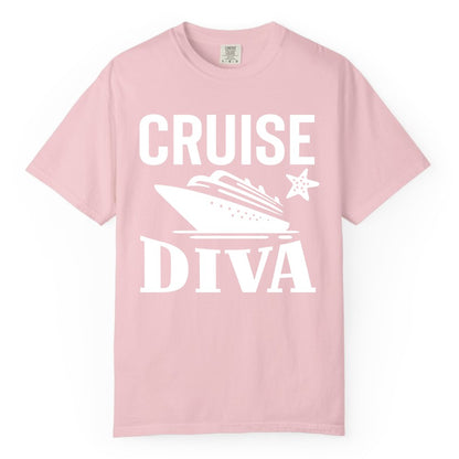 Cruise Diva Shirt - Bold Nautical Vacation Apparel for Women (Comfort Color) in Blossom - Cruise Diva Shirt - Bold Nautical Block Letters with Cruise Ship Graphic