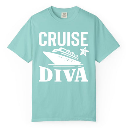 Cruise Diva Shirt - Bold Nautical Vacation Apparel for Women (Comfort Color) in Chalky Mint - Cruise Diva Shirt - Bold Nautical Block Letters with Cruise Ship Graphic