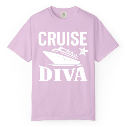 Cruise Diva Shirt - Bold Nautical Vacation Apparel for Women (Comfort Color) in Orchid - Cruise Diva Shirt - Bold Nautical Block Letters with Cruise Ship Graphic
